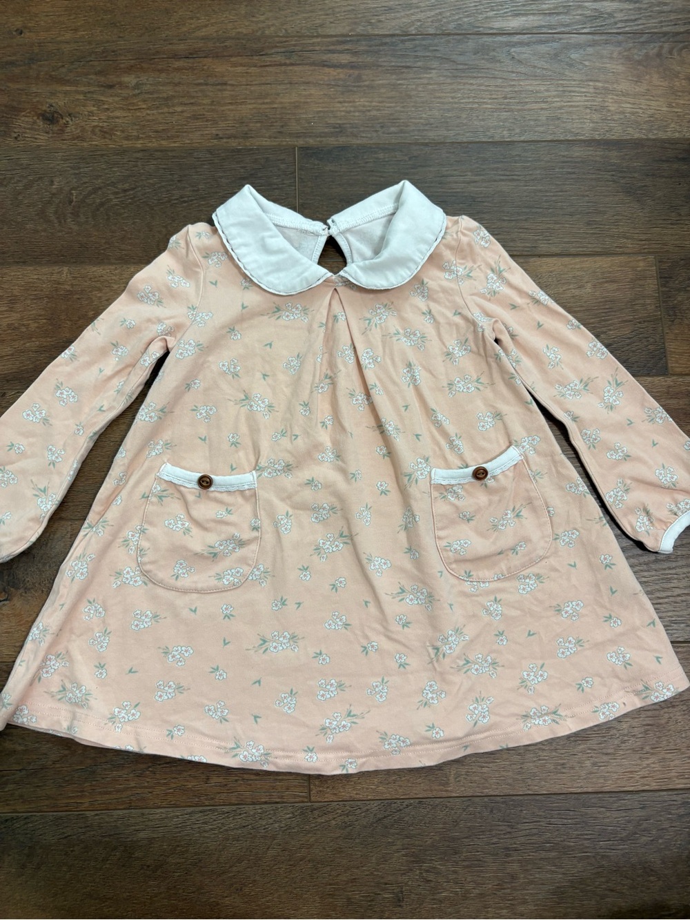 Serendipity Girls Floral Peter Pan Collar Dress XS 2T-3T Peach Pockets